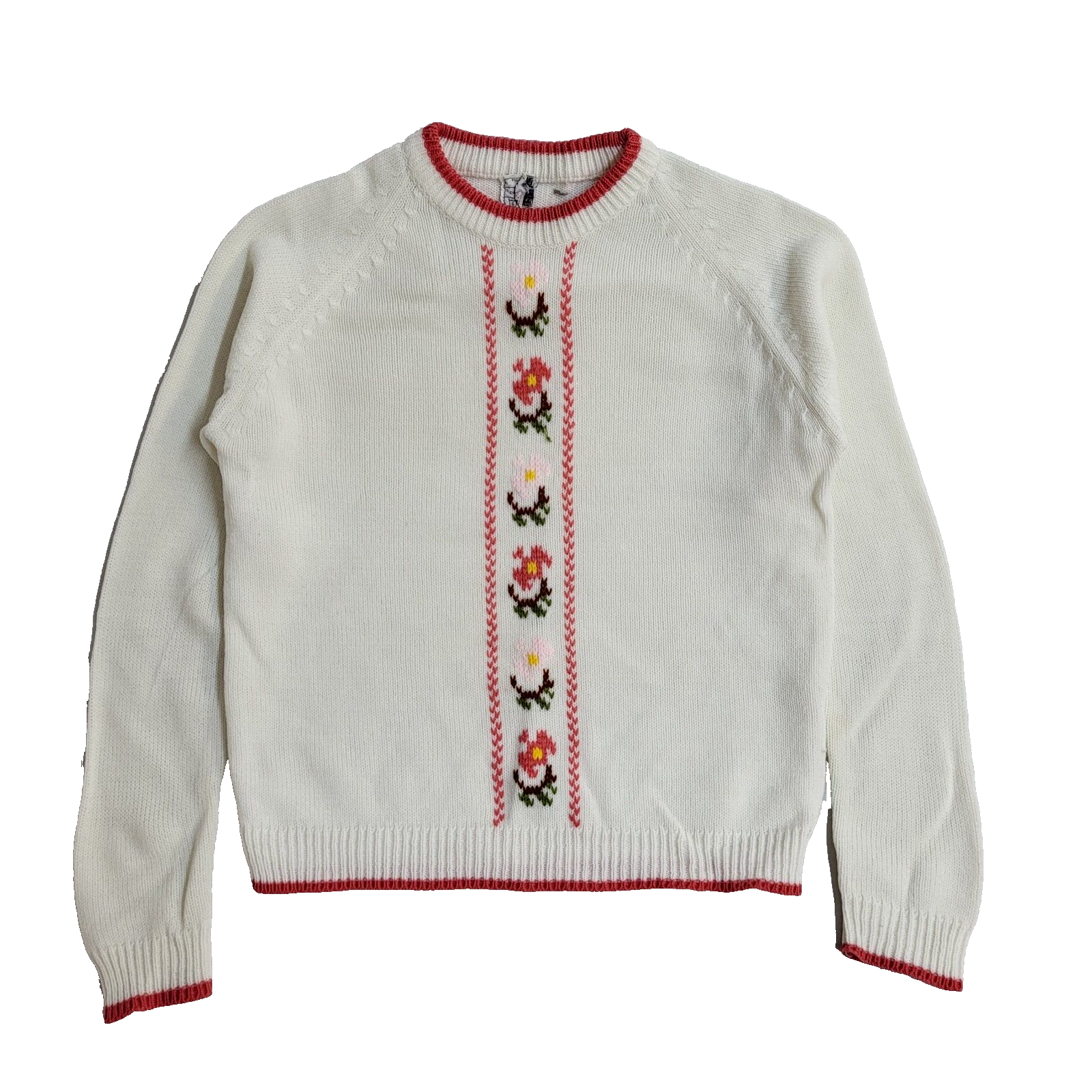 Vintage 90's White Floral Thin Knit Jumper UK Girl's Age 12 Years