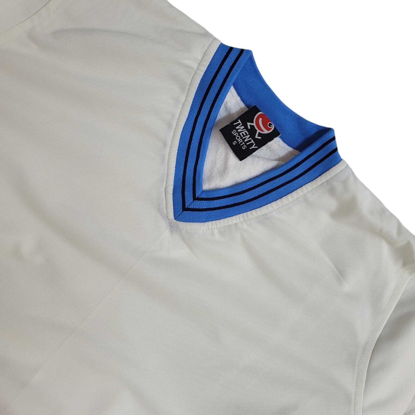 Twenty Sports White & Blue V-Neck Vintage 90s Sweatshirt UK Men's Size S