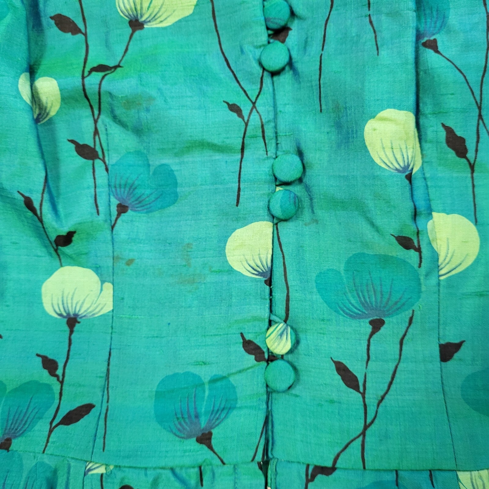 Vintage 60s Green Floral Daywear Dress Women's Size 12