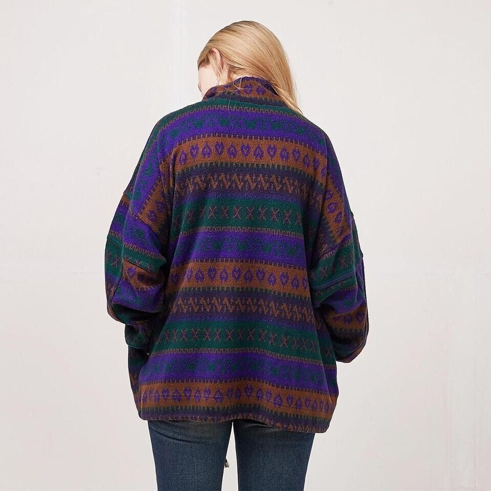 Energie Vintage 90's Brown & Purple Retro Zip Jumper Womens UK Size L