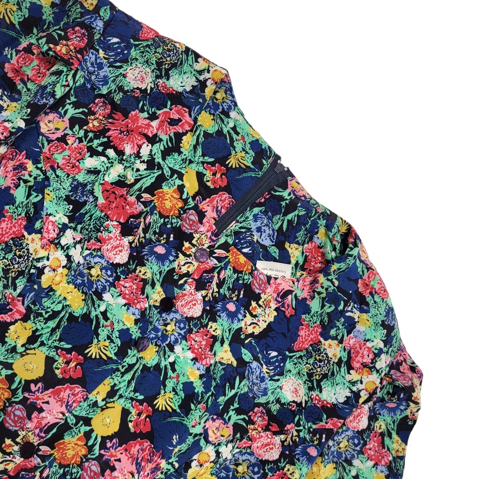 Vintage 80s Blue Pink Floral 3/4 Sleeve A-Line Dress Uk Women's Size 10