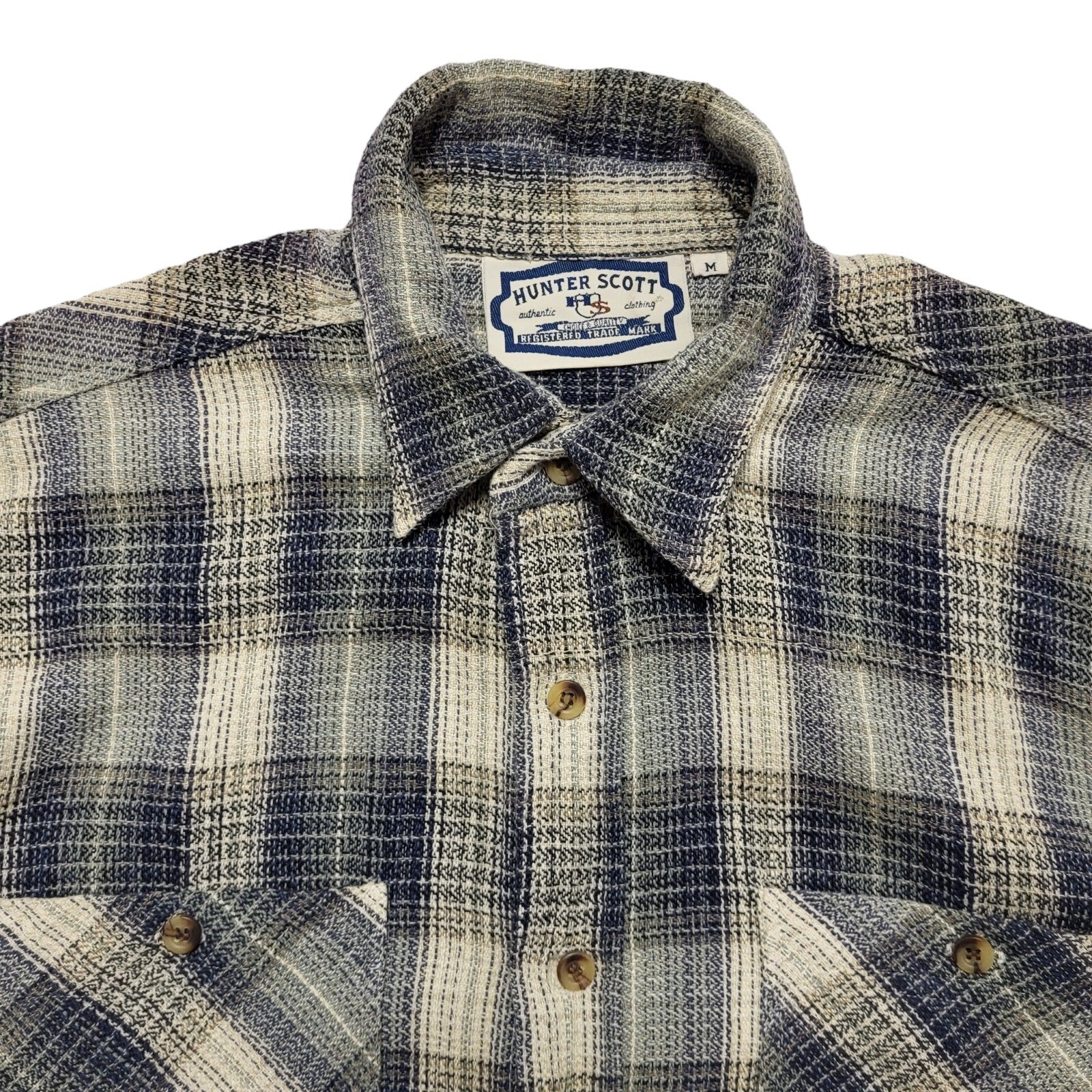 Hunter Scott 90s Vintage Blue & White Check Shirt Uk Men's Size Medium