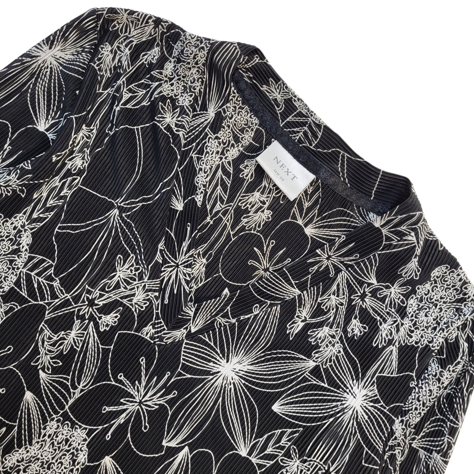 Next Vintage Y2K Black & White Floral Long Sleeve Women's UK 10