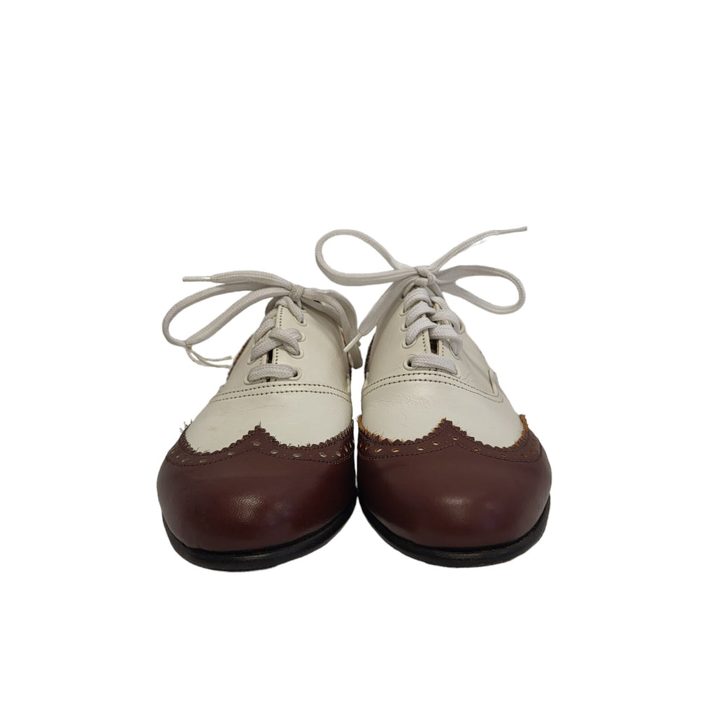 Gandolfi Cream & Brown Lace-Up Leather Shoes Uk Women's Size 2.5