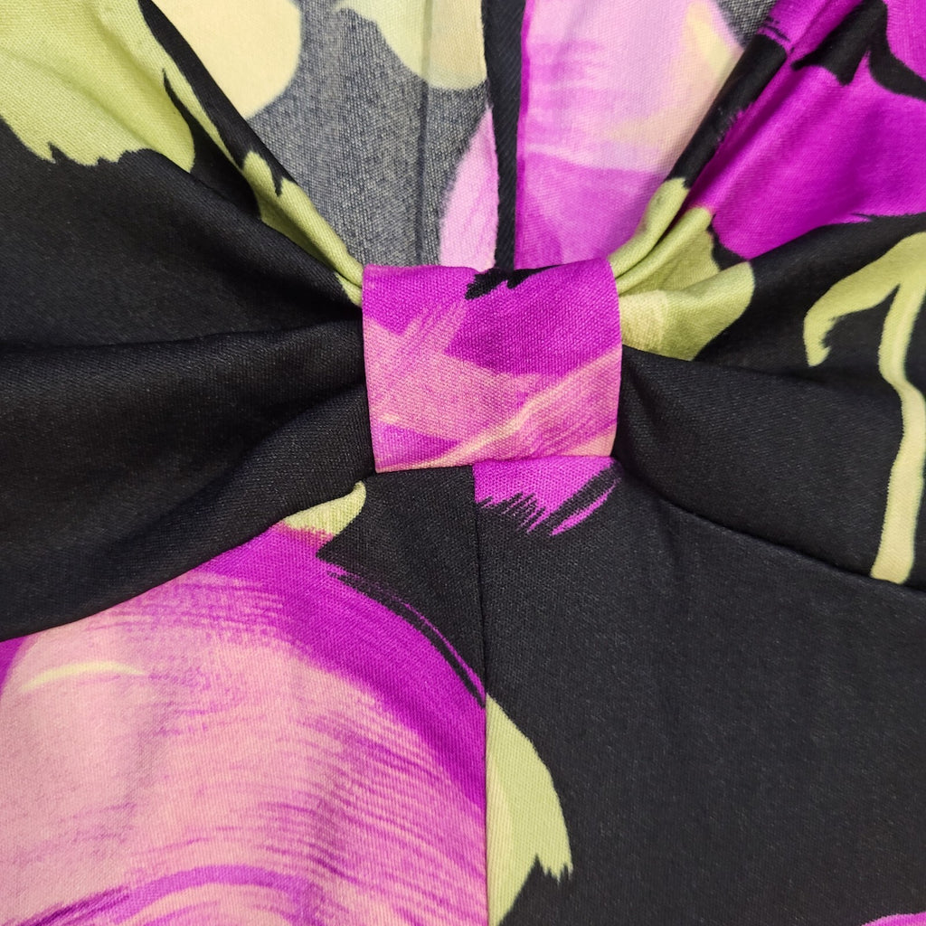 70s Vintage Purple Floral V-Neck Long Sleeved Maxi Dress Women's 10