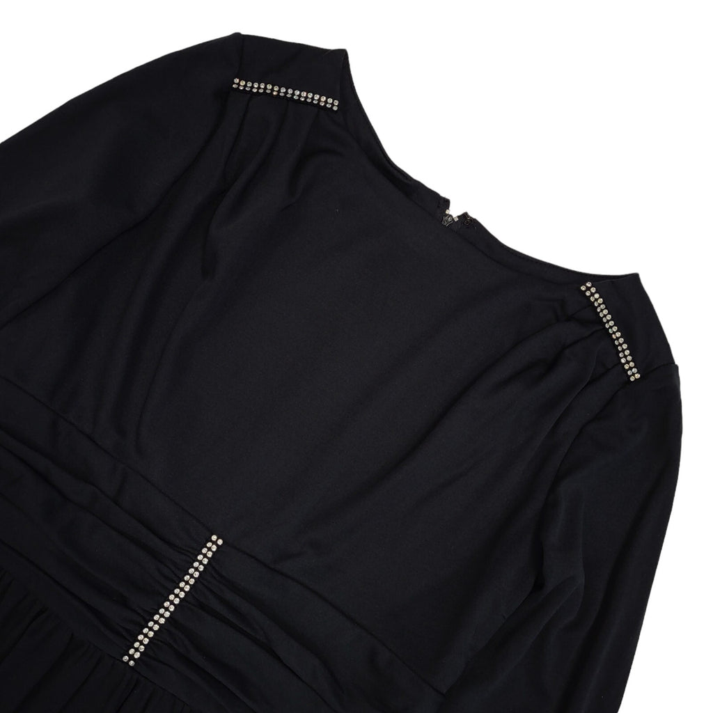 70s Vintage Black Boat Neck Diamante Evening Maxi Dress Women's 10 (us 14)