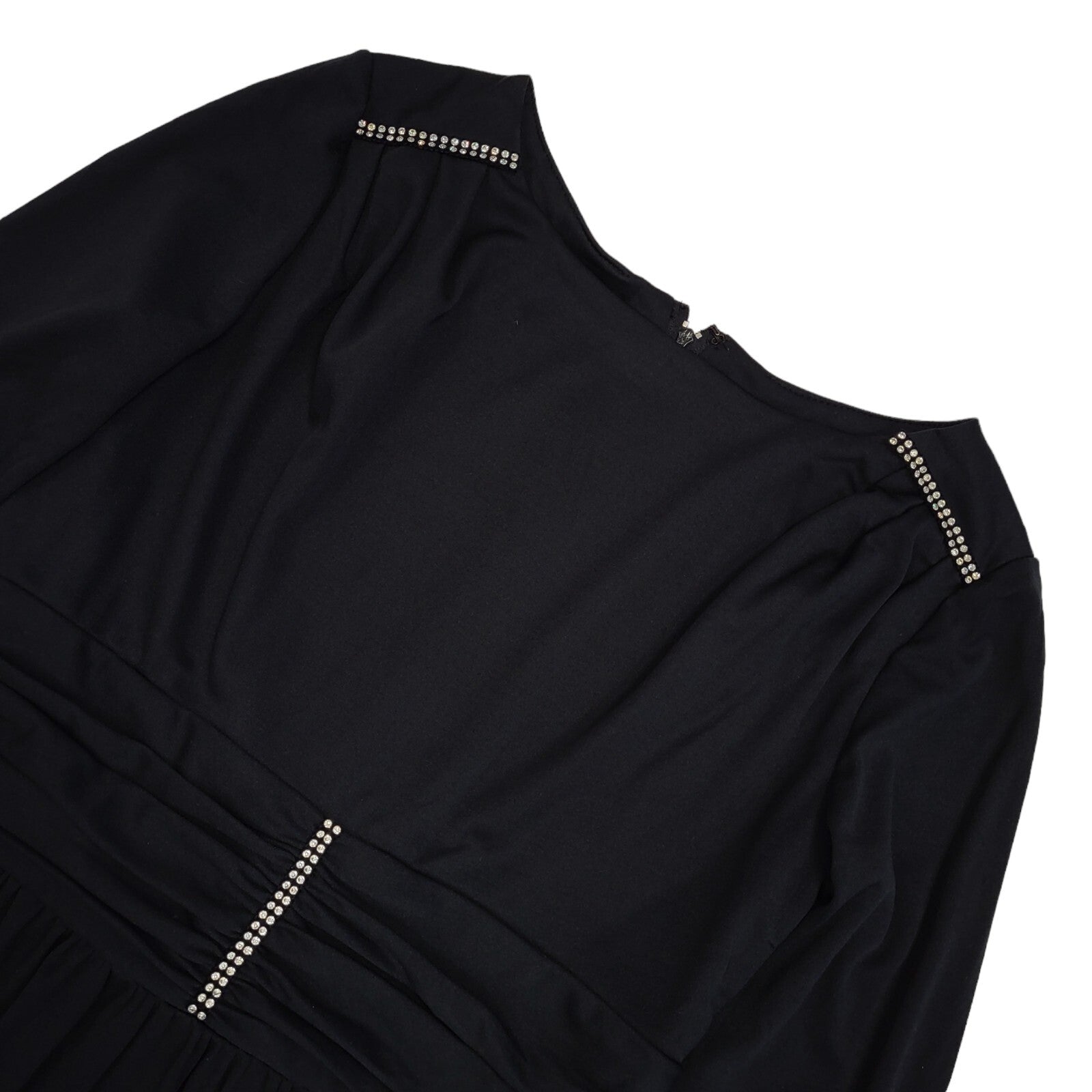 70s Vintage Black Boat Neck Diamante Evening Maxi Dress Women's 10 (us 14)