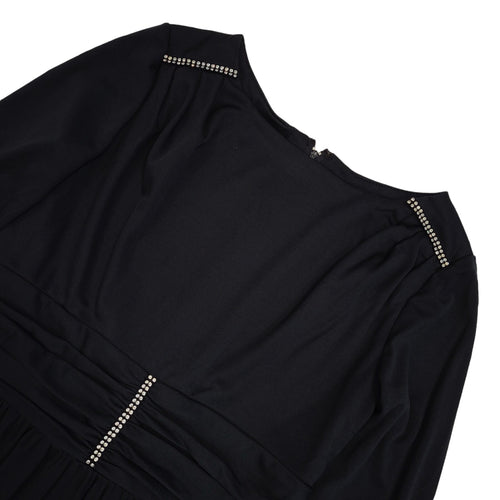 70s Vintage Black Boat Neck Diamante Evening Maxi Dress Women's 10 (us 14)