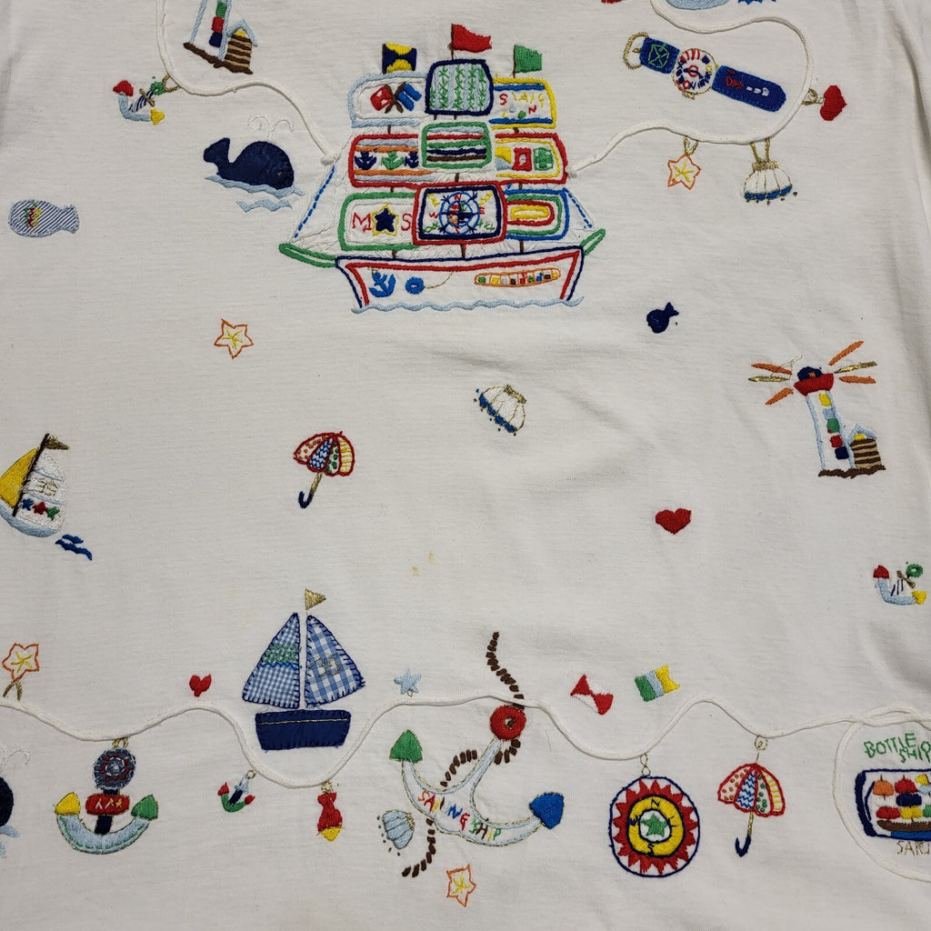 Cuse Berry Sailing Theme Vintage White T-Shirt Womens UK M