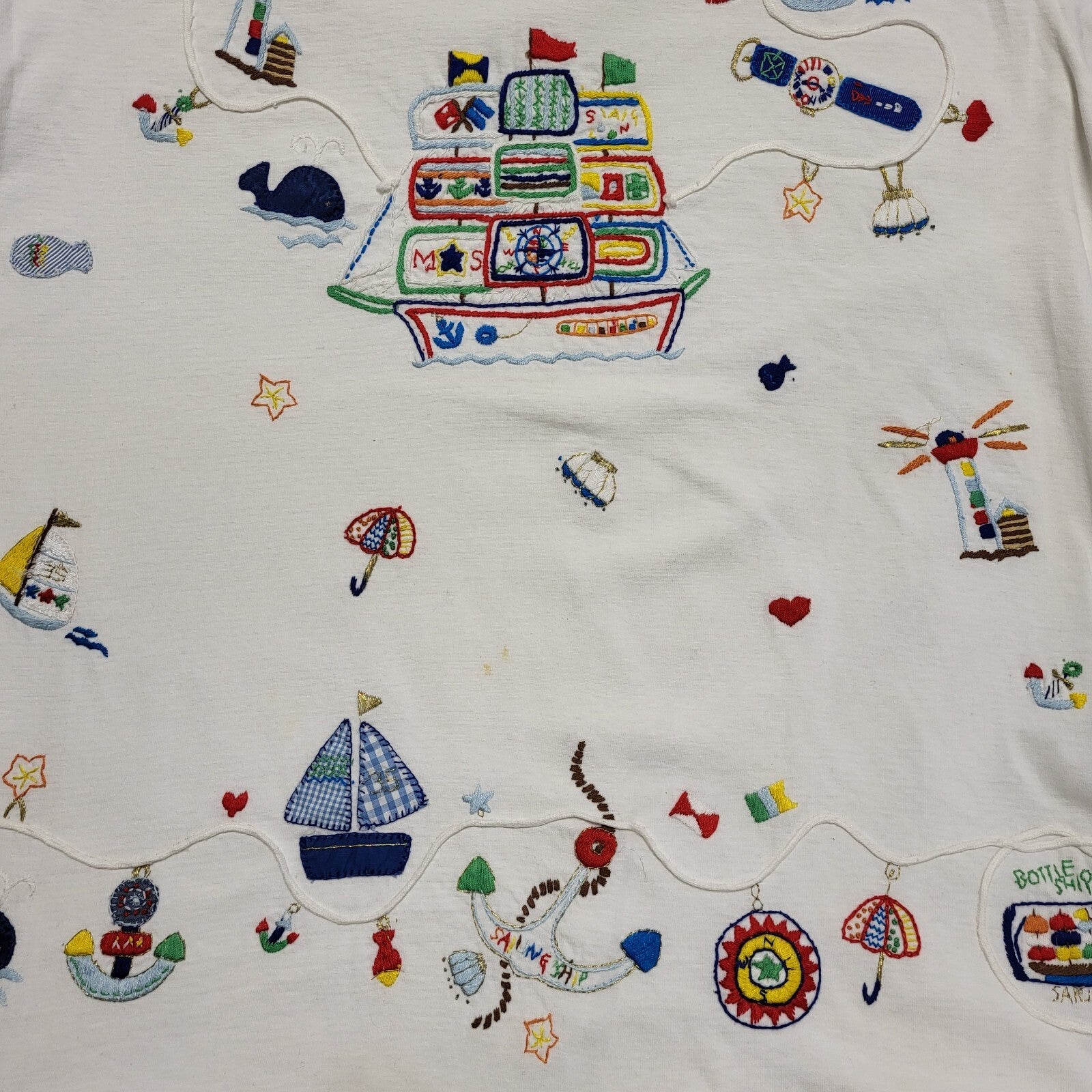 Cuse Berry Sailing Theme Vintage White T-Shirt Womens UK M