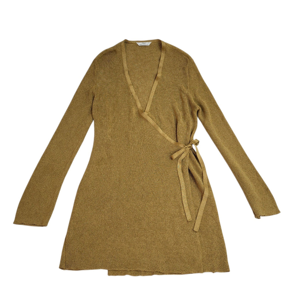 St Michael Vintage 80s Gold Dress Wrap Evening Dress Uk Women's Size 12