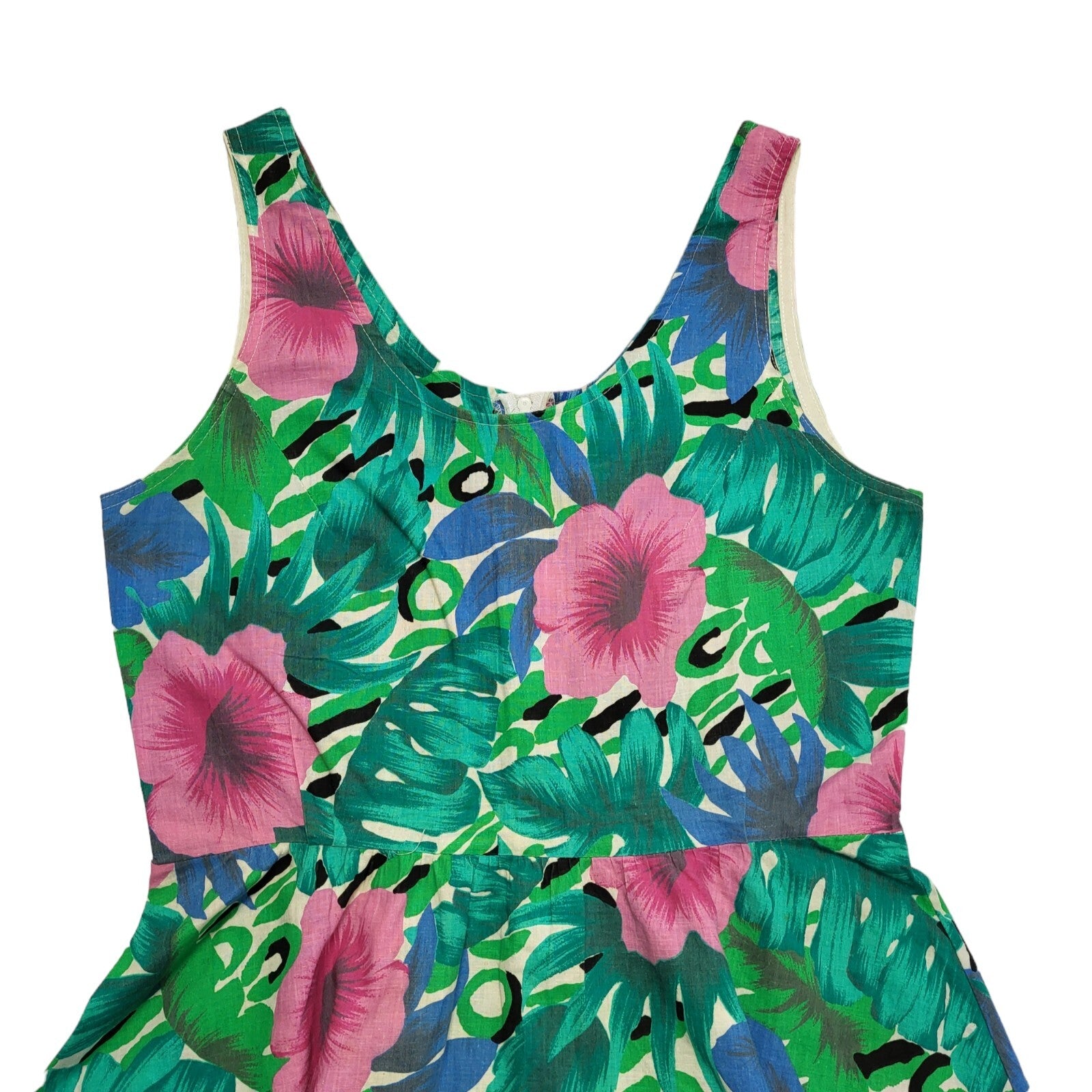 Vintage 80'sGreen Pink Floral Daywear Dress Uk Women's Size 14