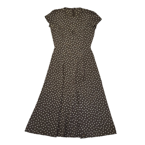 90s Vintage Brown & White Polka Dot Daywear Dress Women's Size 12