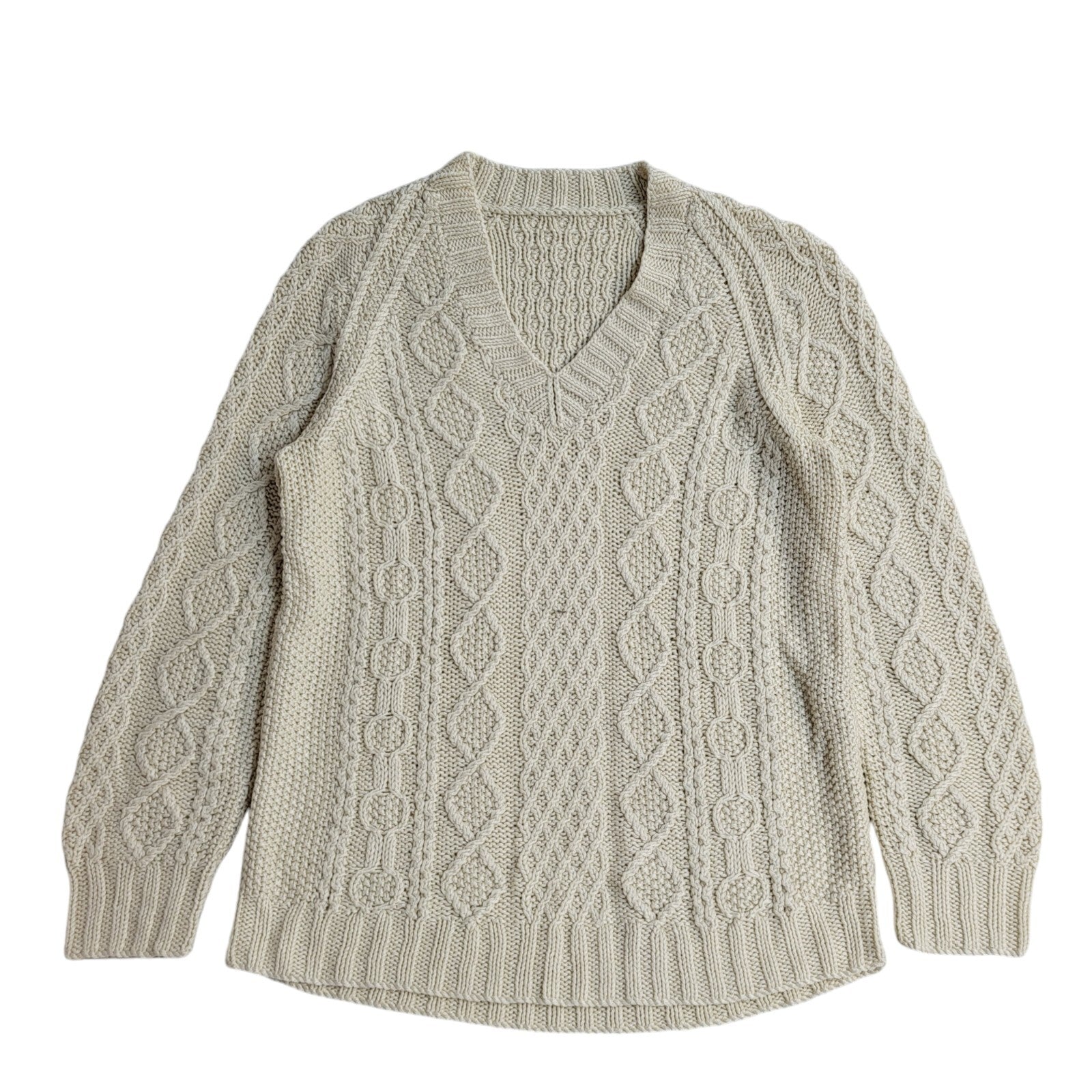 Vintage 90's V-Neck Cream Knit Jumper UK Women's Size 12