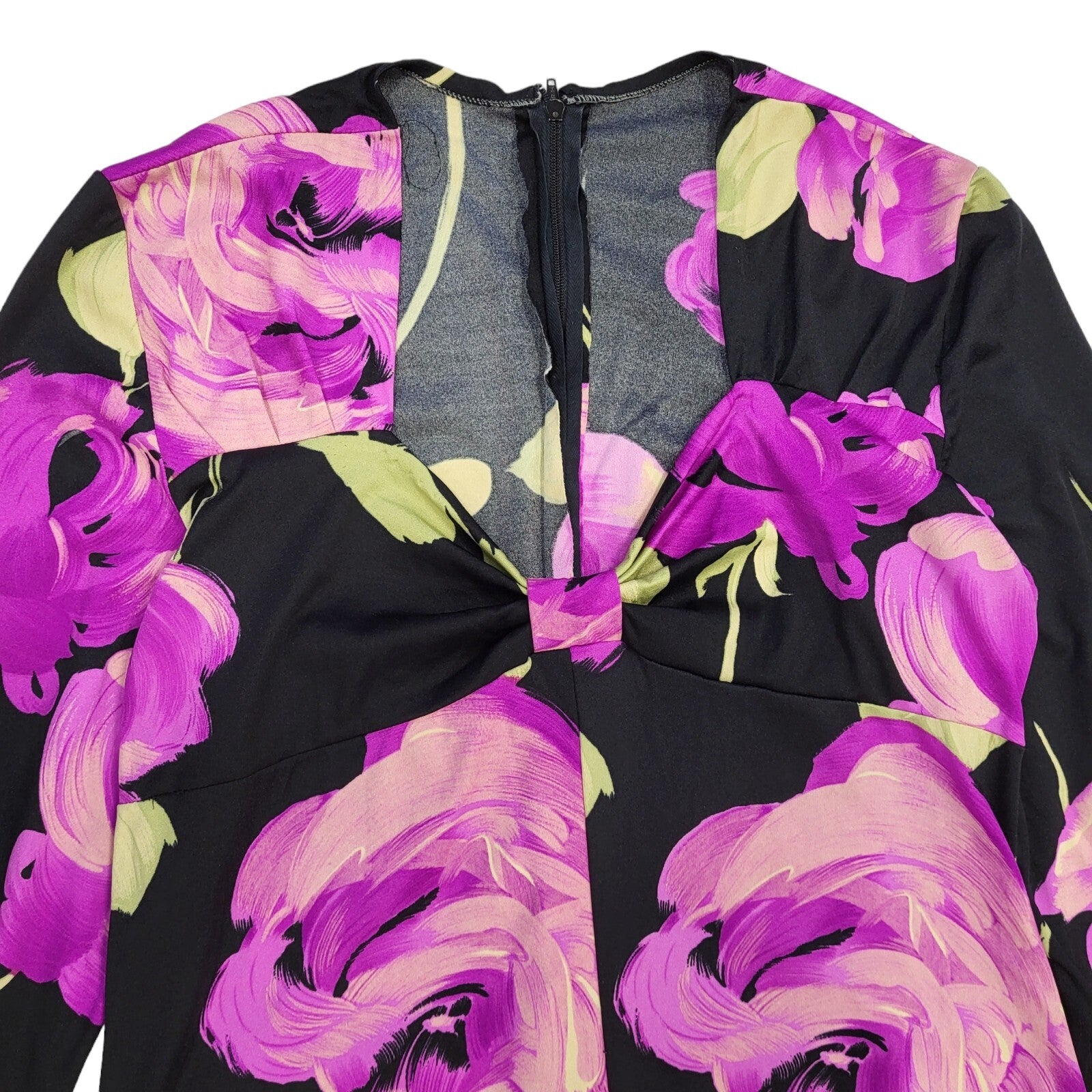 70s Vintage Purple Floral V-Neck Long Sleeved Maxi Dress Women's 10