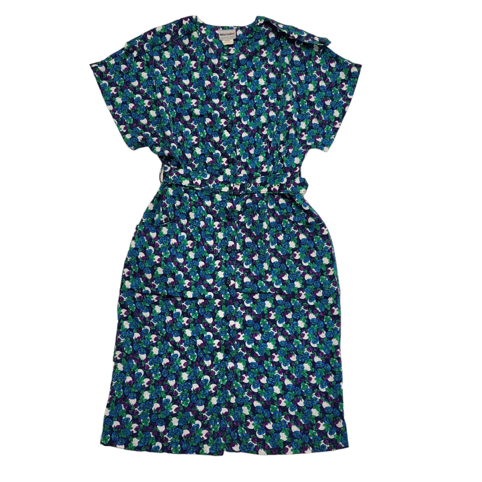 Rita Louise Vintage 80's Blue Floral Daywear Dress Uk Women's Size 14