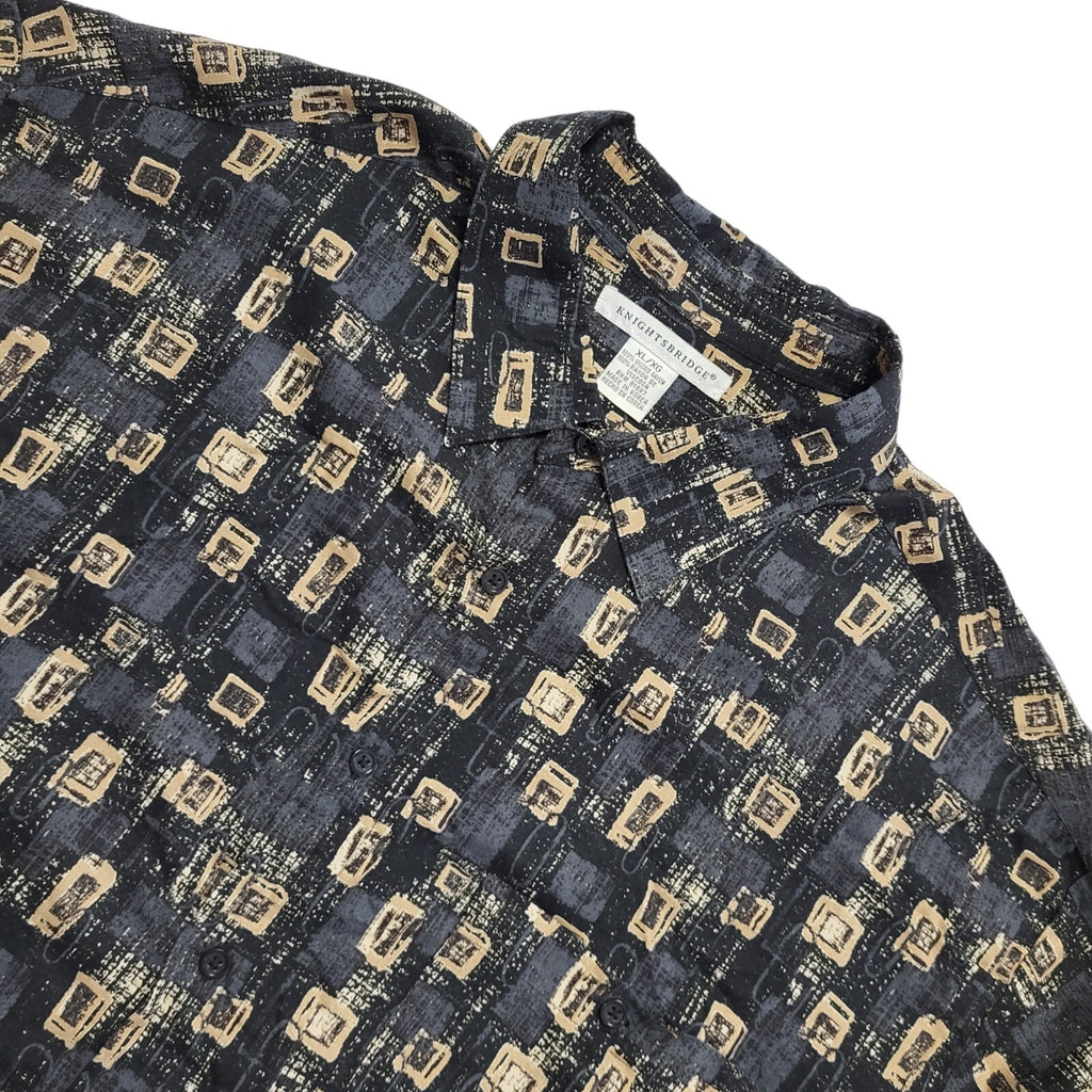 Knightsbridge Black Beige 90s Short Sleeve Shirt Uk Men's Size 2XL