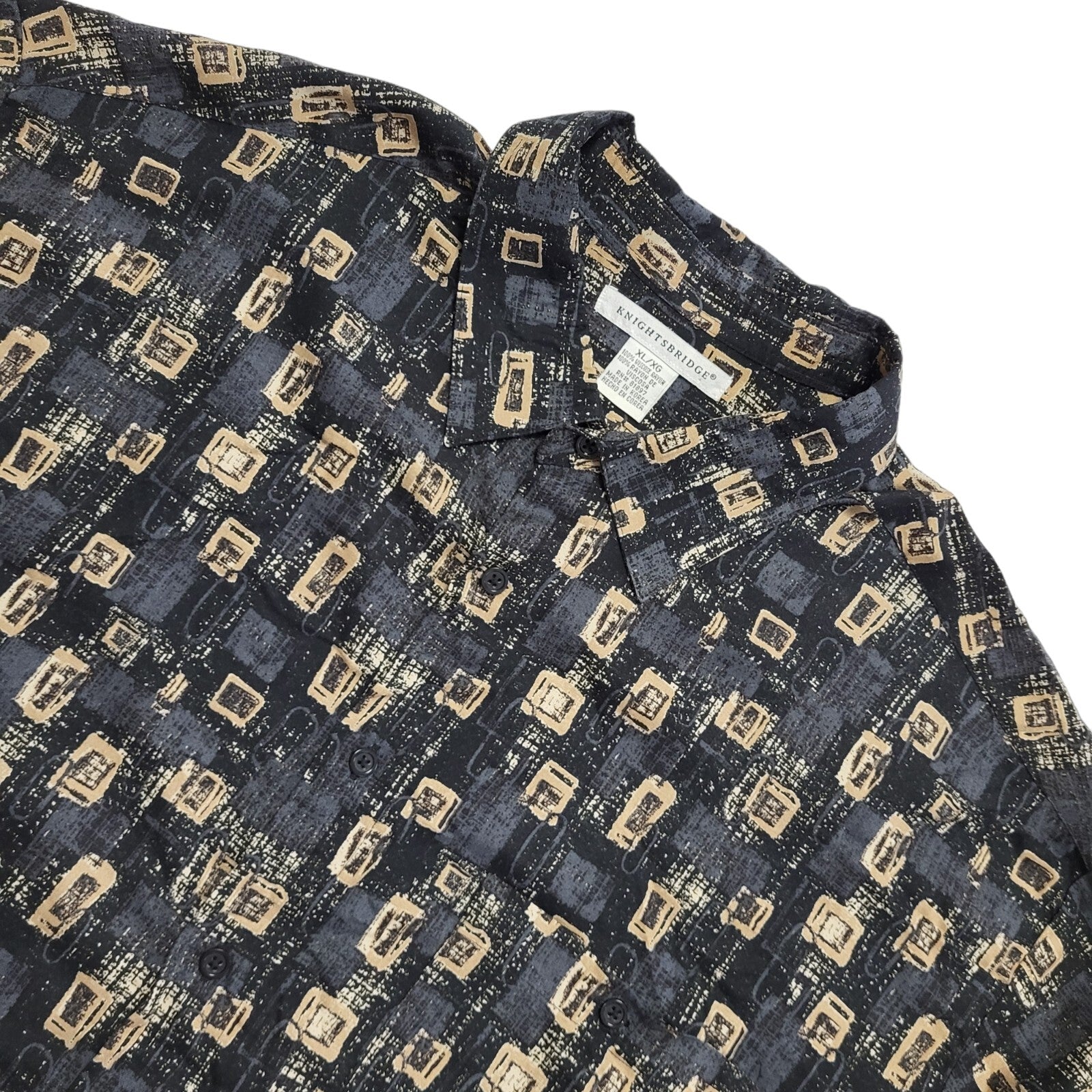 Knightsbridge Black Beige 90s Short Sleeve Shirt Uk Men's Size 2XL