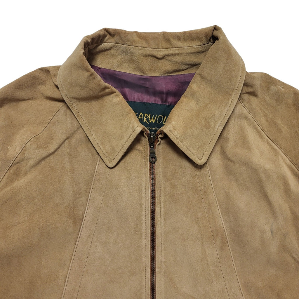 Wearwolf 80s Vintage Light Brown Zipped Suede Jacket Uk Men's Size XL