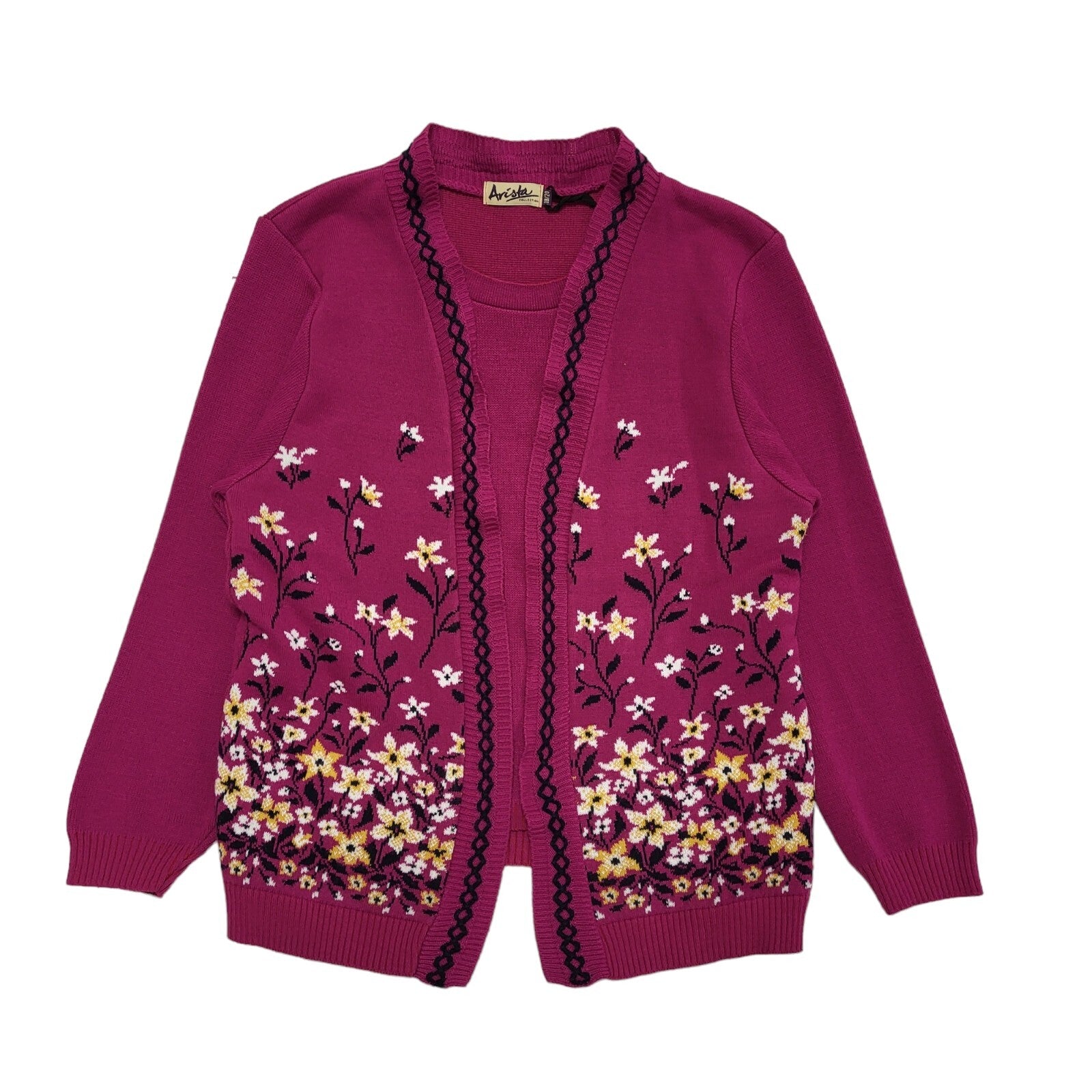 Arista 80s Vintage Pink Floral Open Cardigan Uk Women's Size 18-20