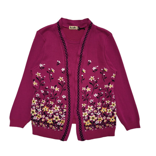 Arista 80s Vintage Pink Floral Open Cardigan Uk Women's Size 18-20