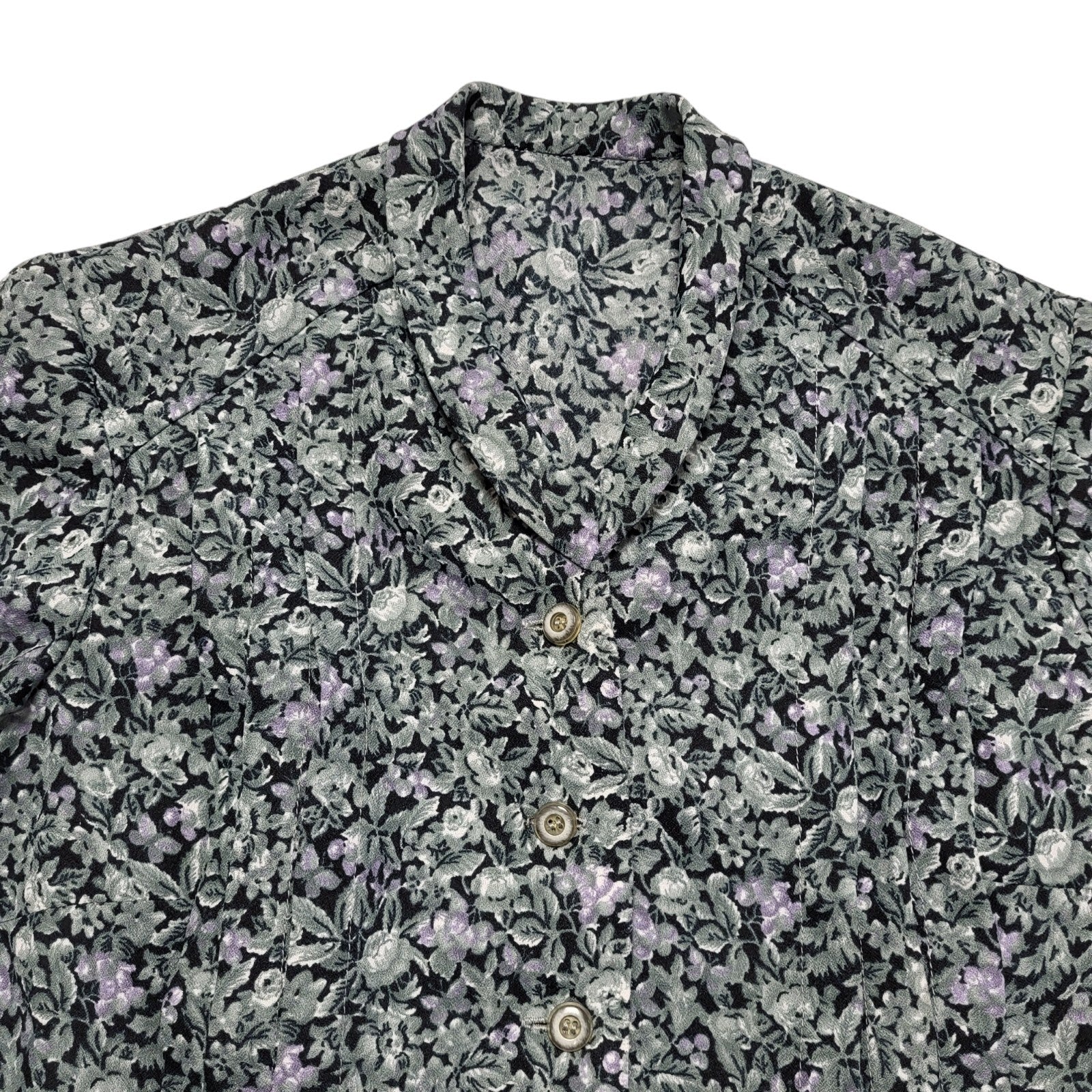 Vintage 80s Blue Floral Short Sleeve Daywear Dress Uk Women's Size 14