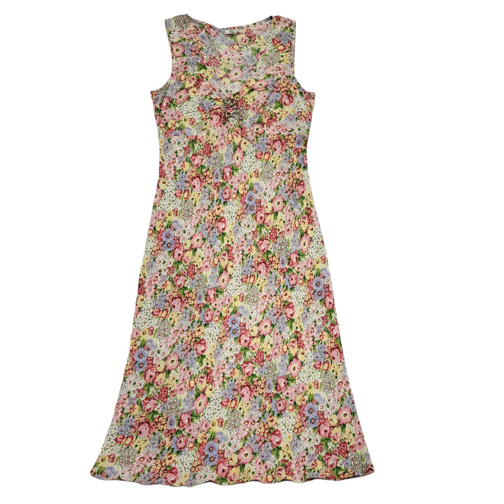 M&S Y2k Pink Yellow Floral Sleeveless Daywear Dress Uk Women's Size 12