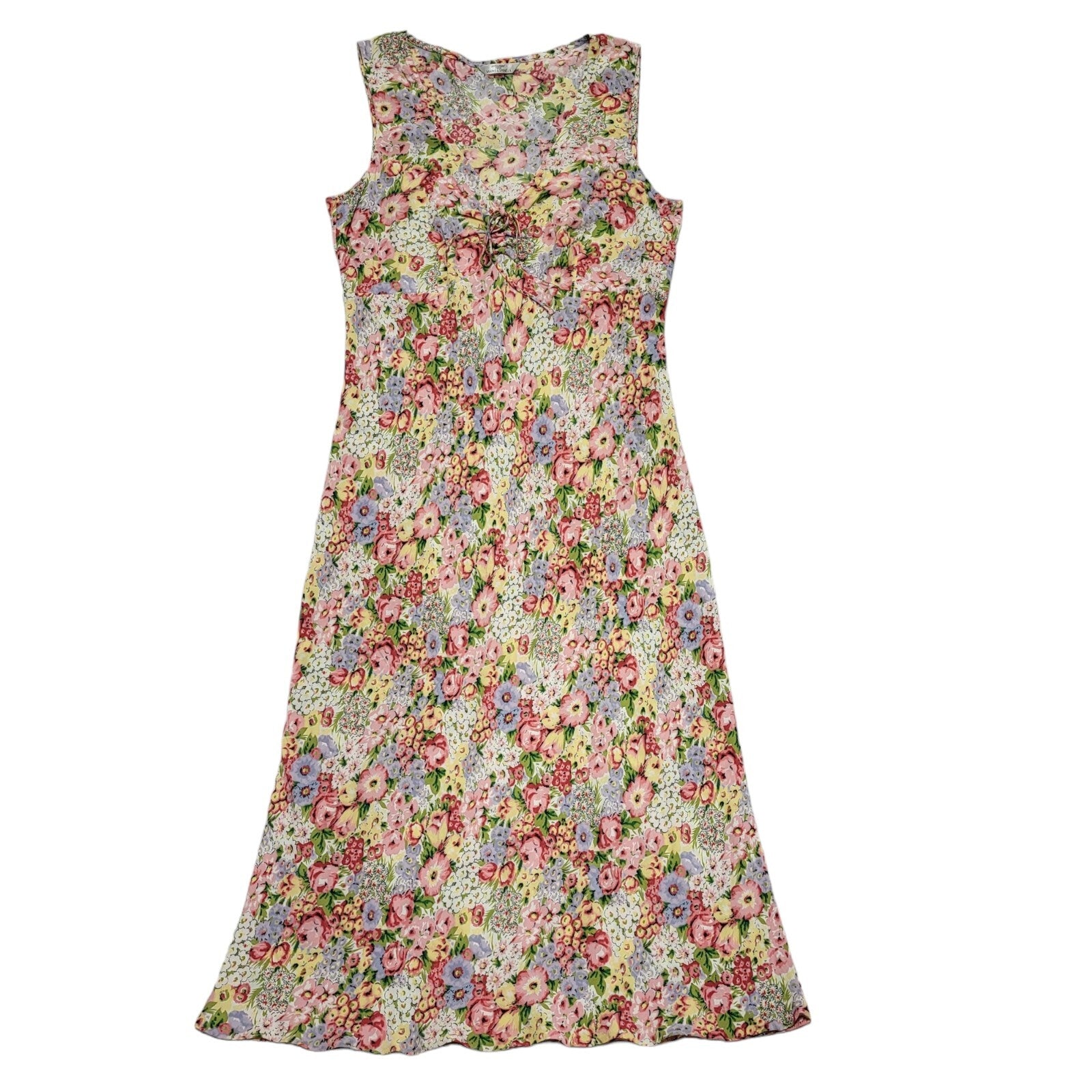 M&S Y2k Pink Yellow Floral Sleeveless Daywear Dress Uk Women's Size 12