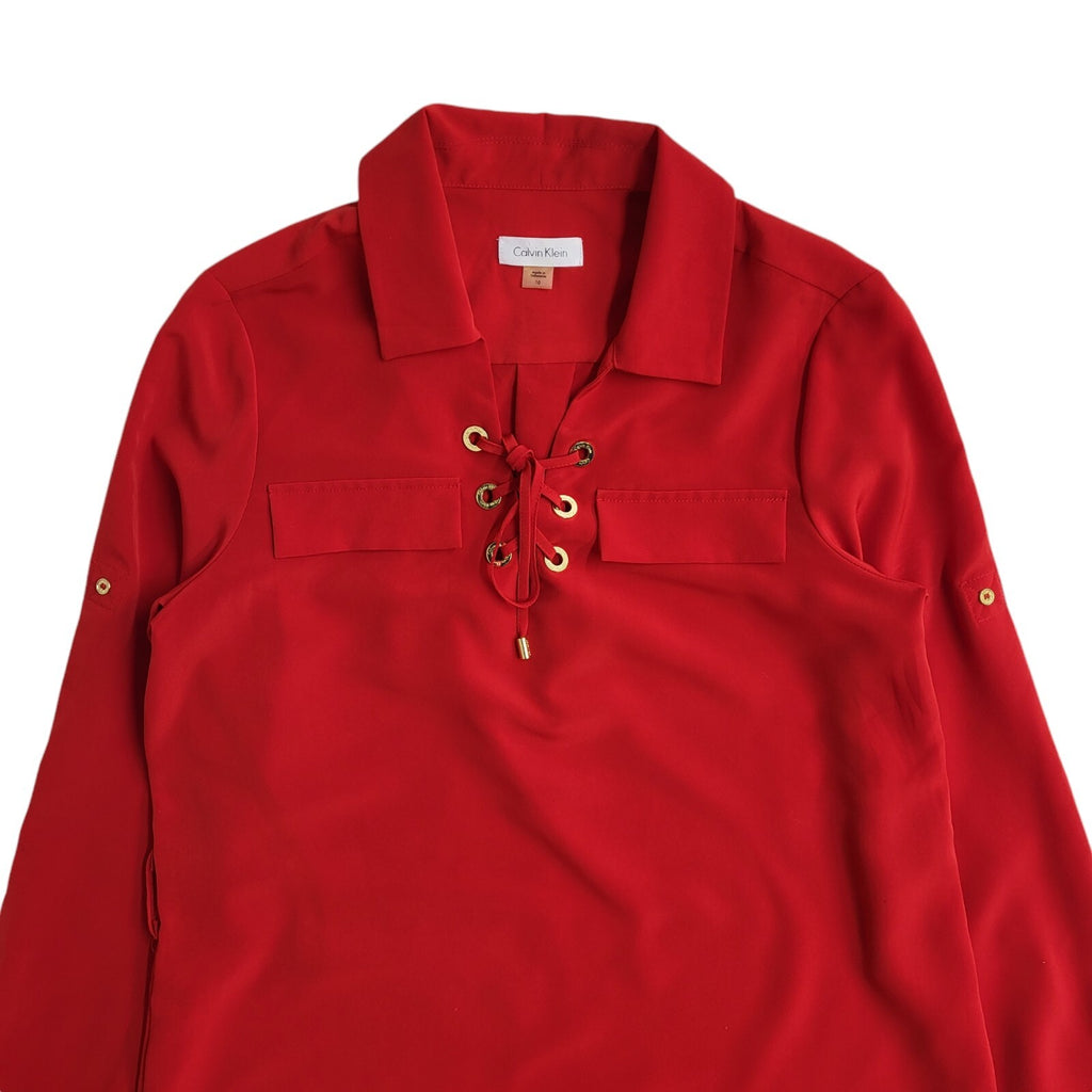 Calvin Klein Vintage Y2K Red Long Sleeve Shirt Dress Women's UK Size 10