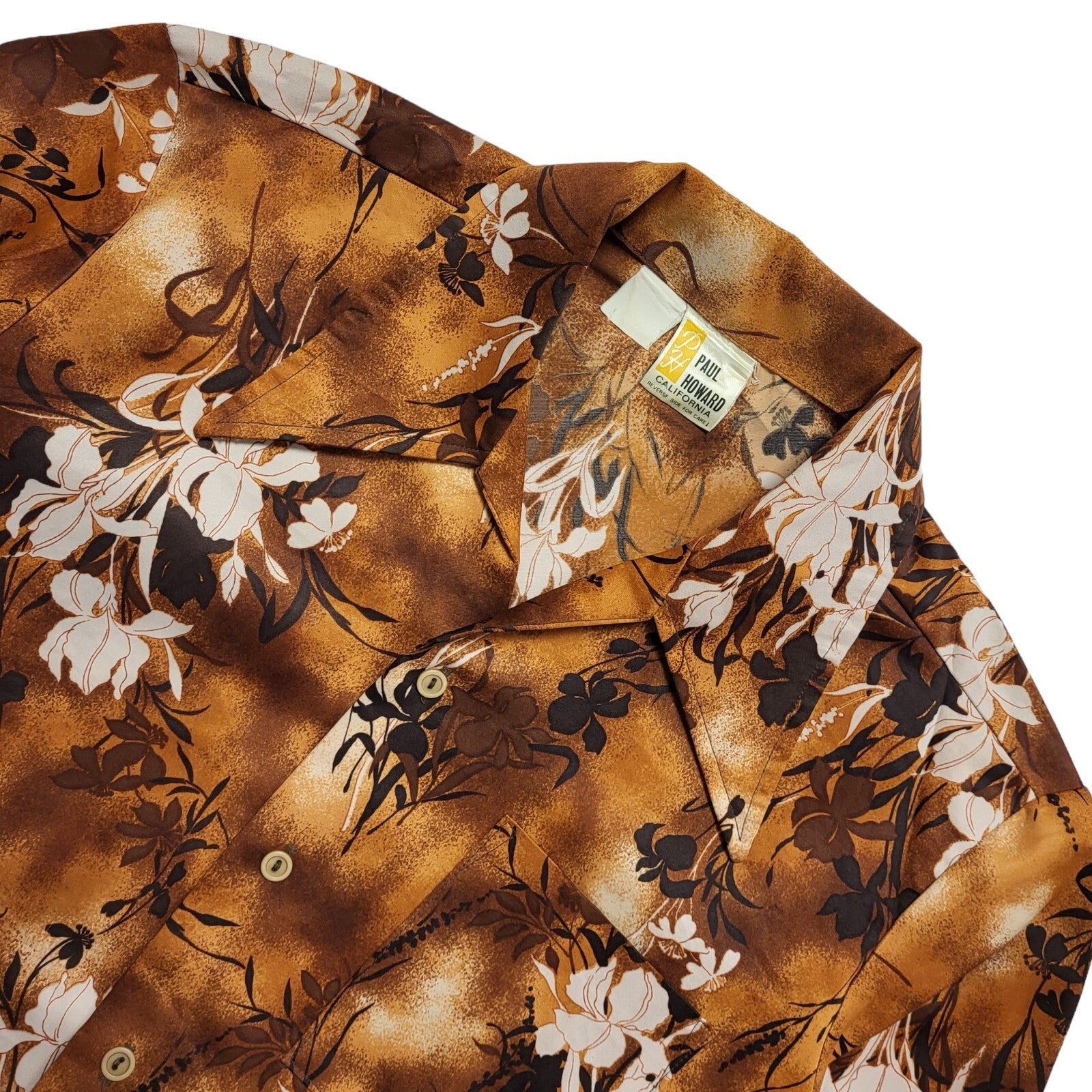 Paul Howard Vintage 80's Brown Floral Long Sleeve Shirt Men's UK Size M