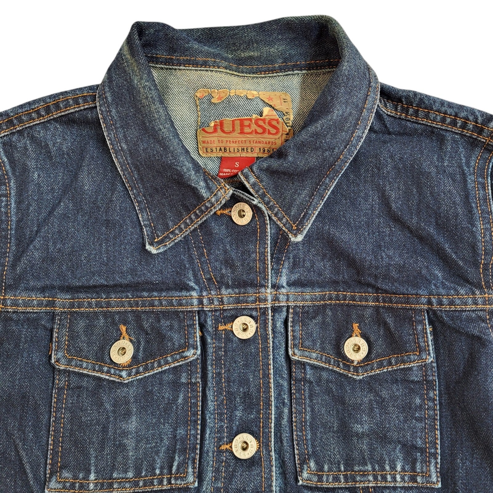 Guess Jeans Vintage Dark Blue 80s Denim Jacket Uk Women's Size Small