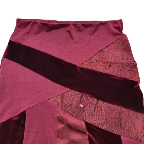 Bay Vintage 90's Maroon Patchwork A-Line Midi Skirt Womens UK 8 W26
