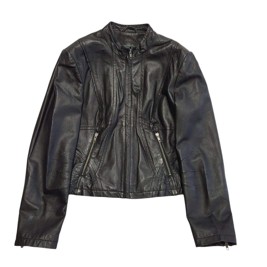 Next Black 90s Vintage Zipped Leather Jacket Uk Women's Size Medium