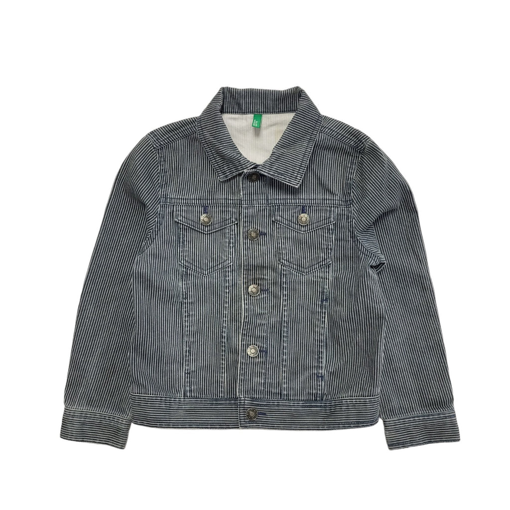 United Colors Of Benetton Blue Striped Denim Jacket Uk Girl's Size XS 4-5 yrs