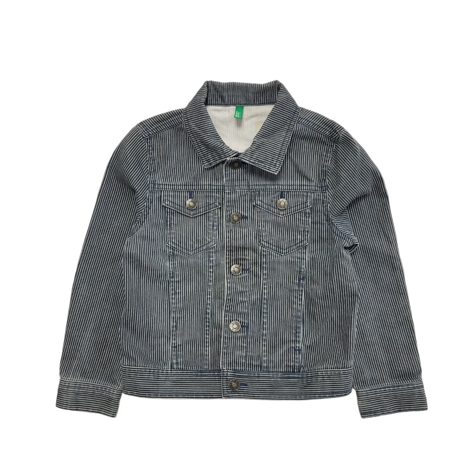 United Colors Of Benetton Blue Striped Denim Jacket Uk Girl's Size XS 4-5 yrs
