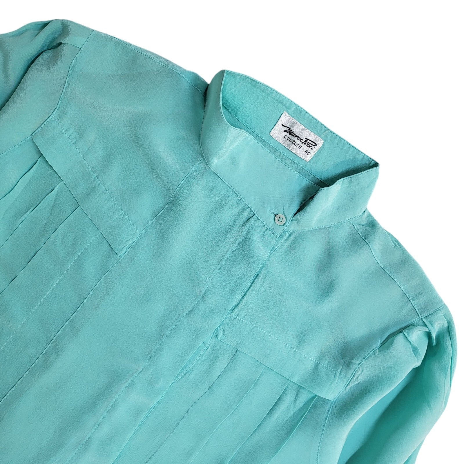 Marco Pecci Turquoise 90's Long Sleeve Pleated Shirt Women's UK Size 12