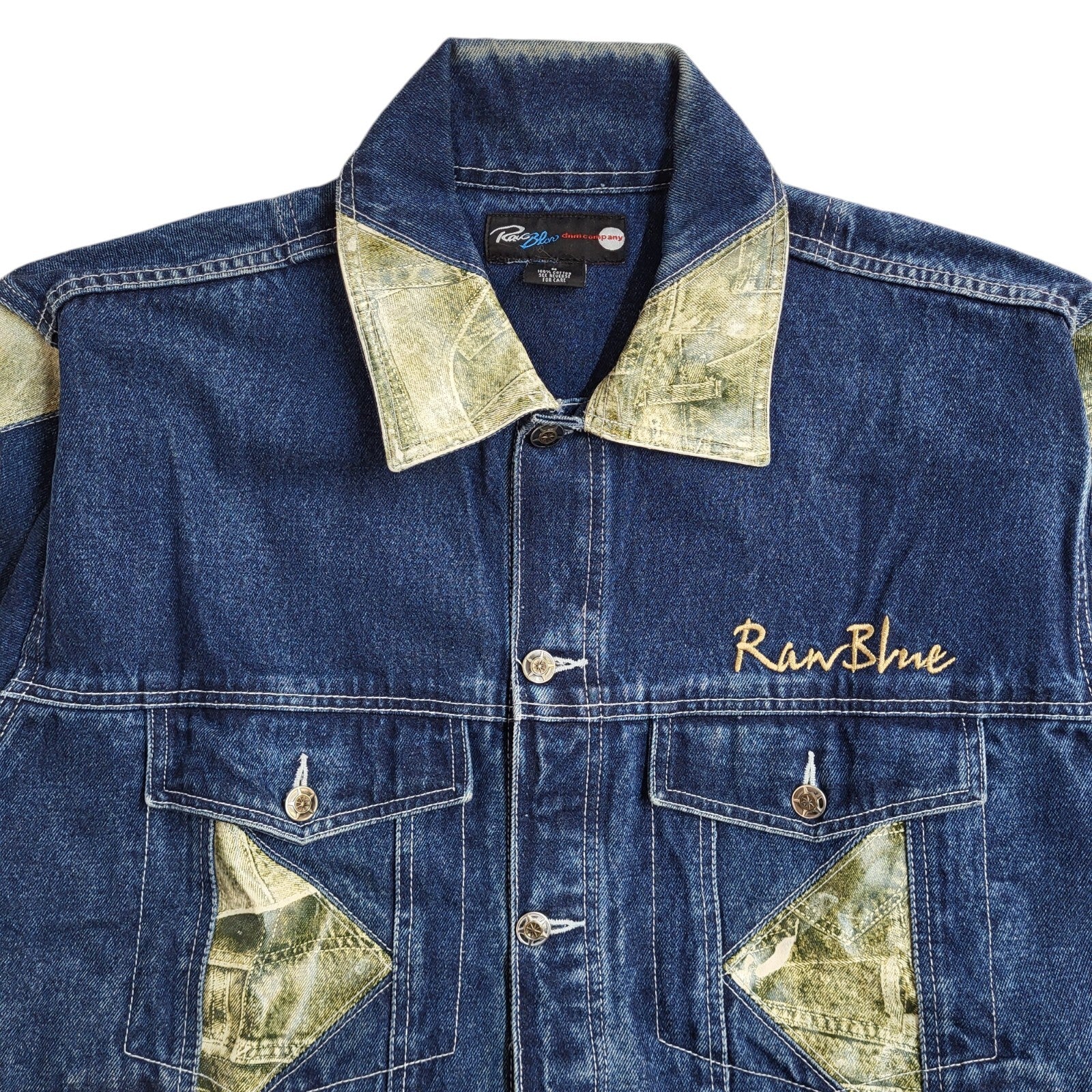 Raw Blue 90s Button Vintage Denim Jacket Uk Men's Size Medium