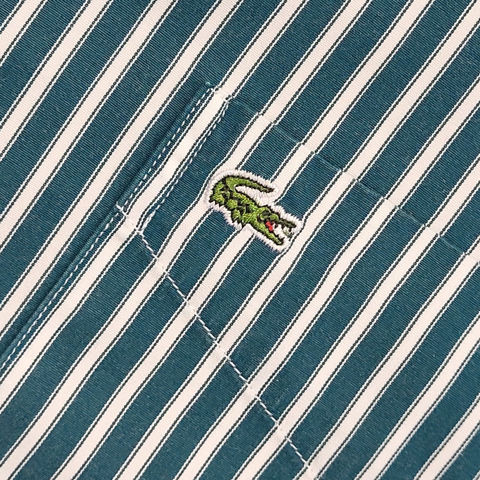 Lacoste 90's Vintage Green & White Striped Long Sleeve Shirt Mens UK Size M