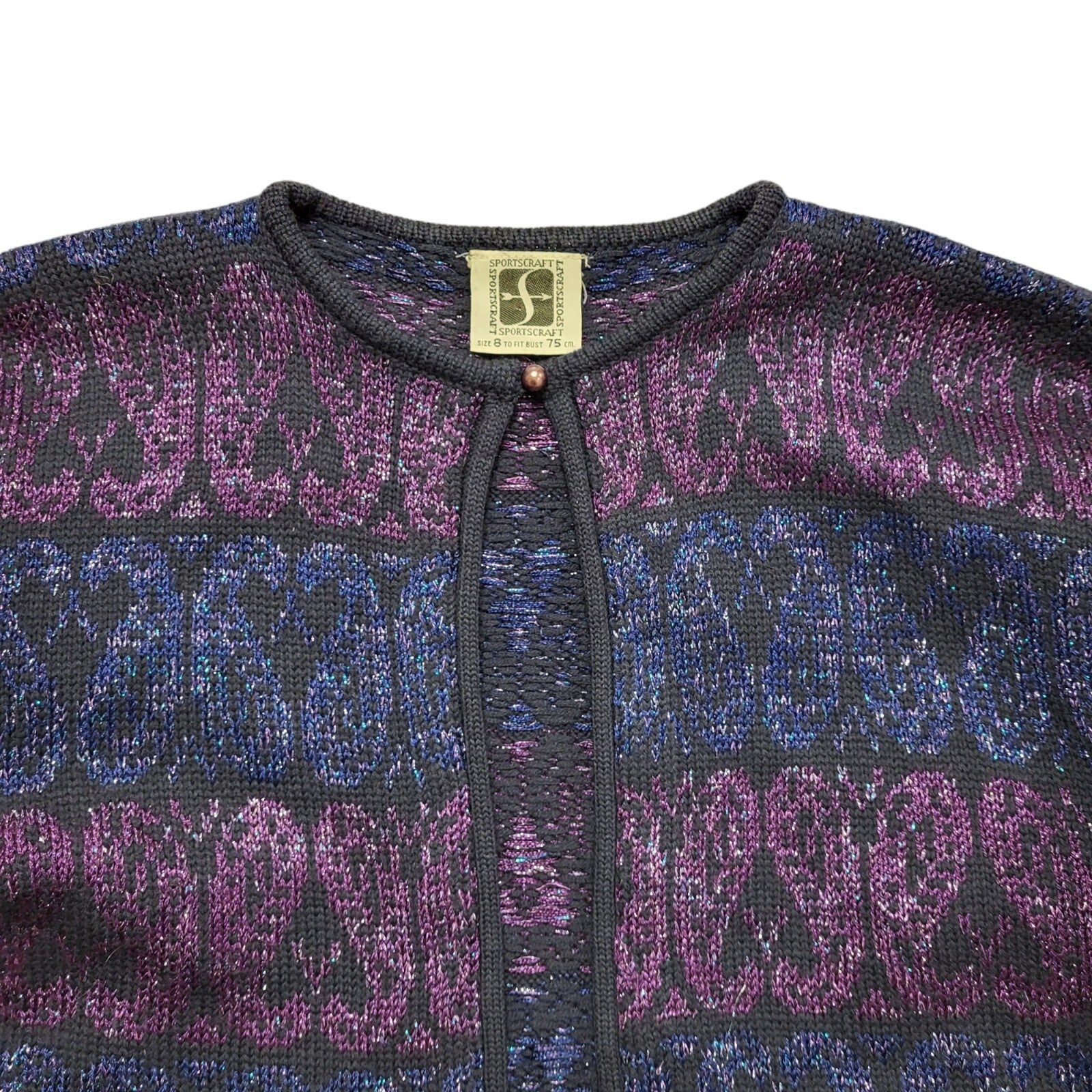 Sportscraft Vintage 80's Purple Button Up Short Sleeve Blouse Women's Size 8
