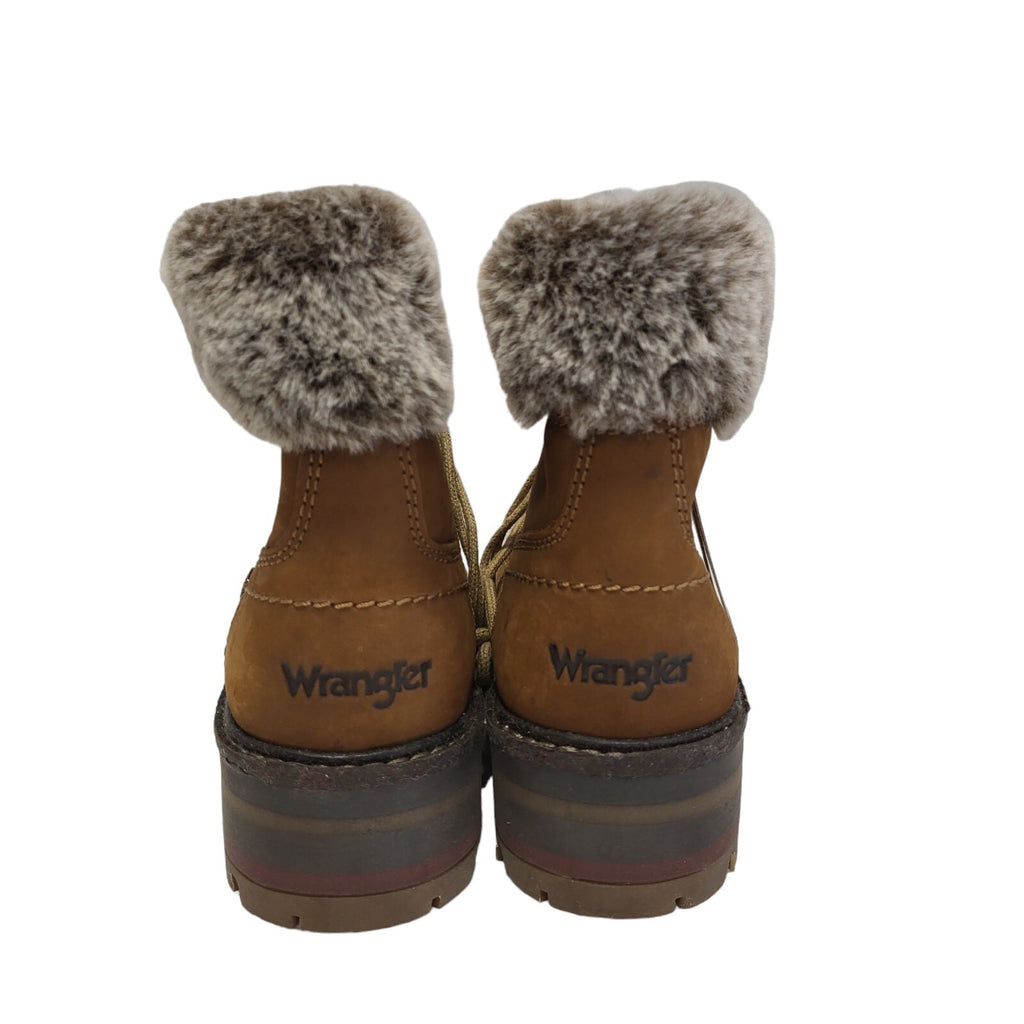Wrangler Alaska Tan Brown Fur Trim Lace Up Boots Uk 3 eU 36 BNWOB