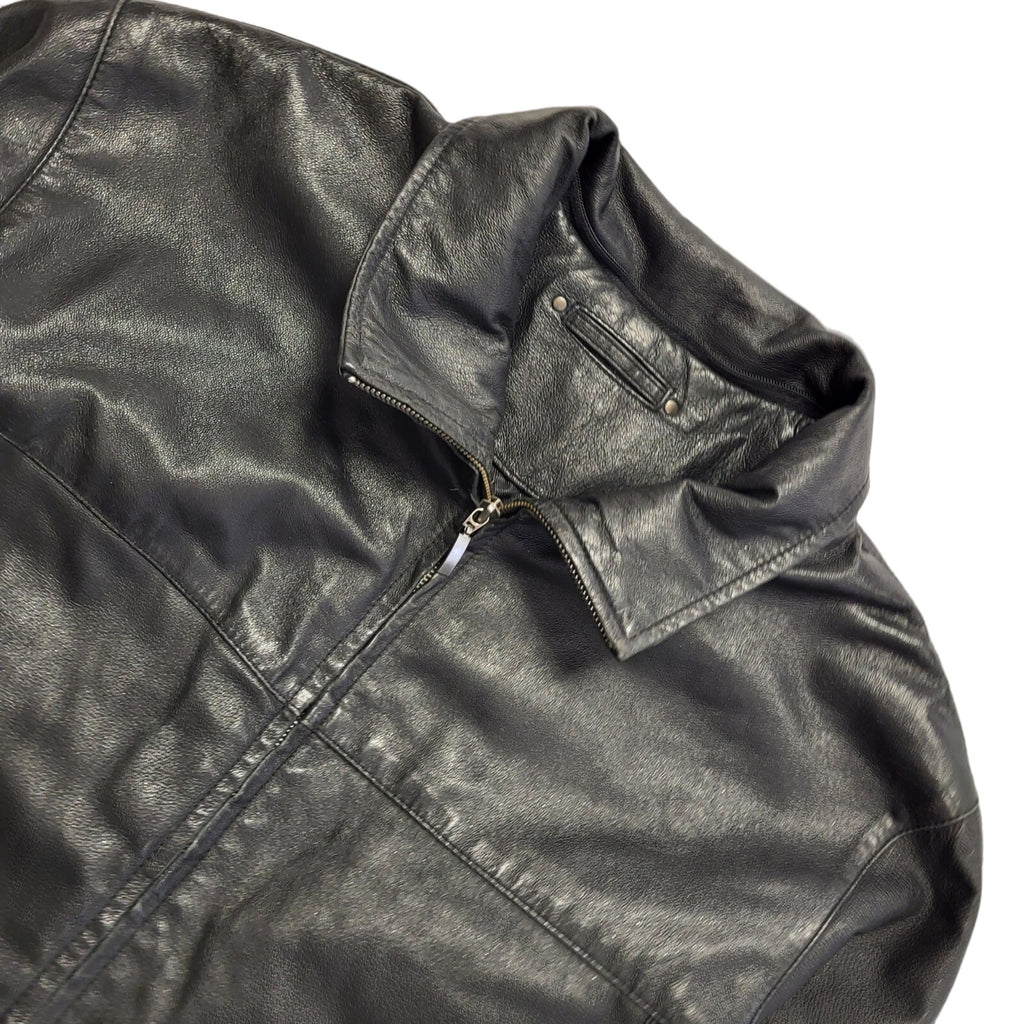 Canda 90s Vintage Black Zipped Leather Jacket Uk Men's Size XL