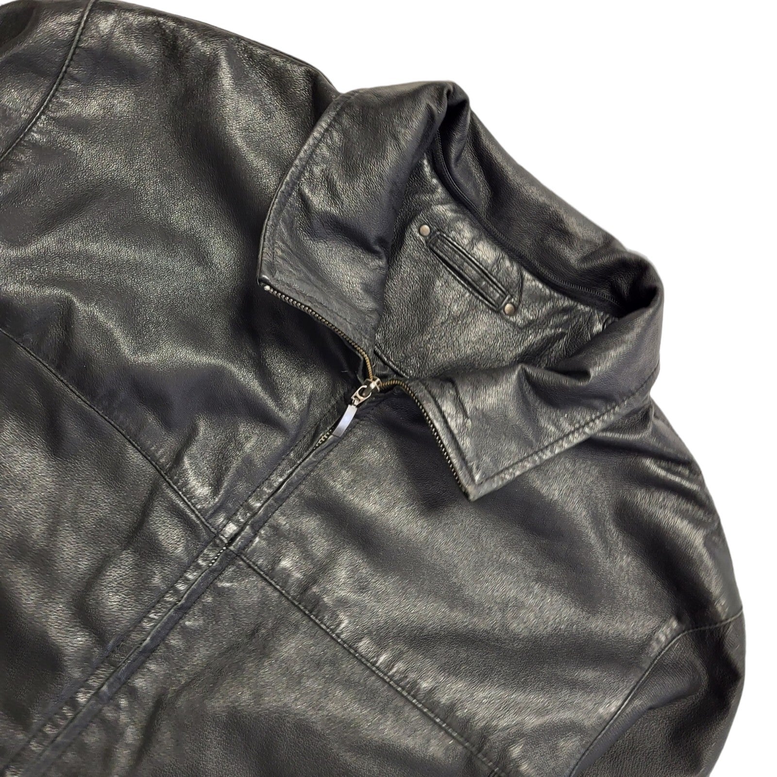 Canda 90s Vintage Black Zipped Leather Jacket Uk Men's Size XL