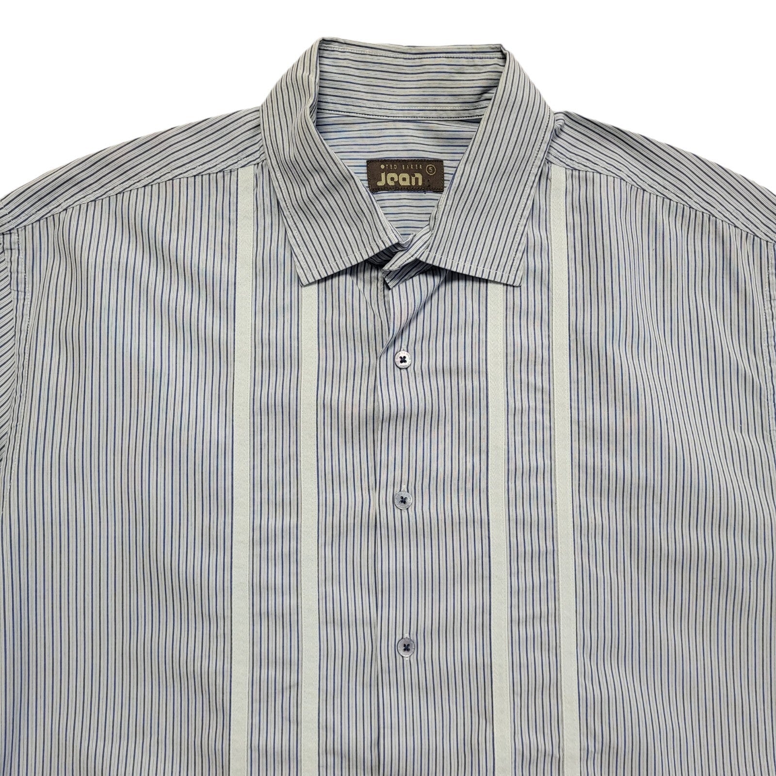 Ted Baker Vintage Y2K  Blue White Striped Short Sleeve Shirt Men's UK L