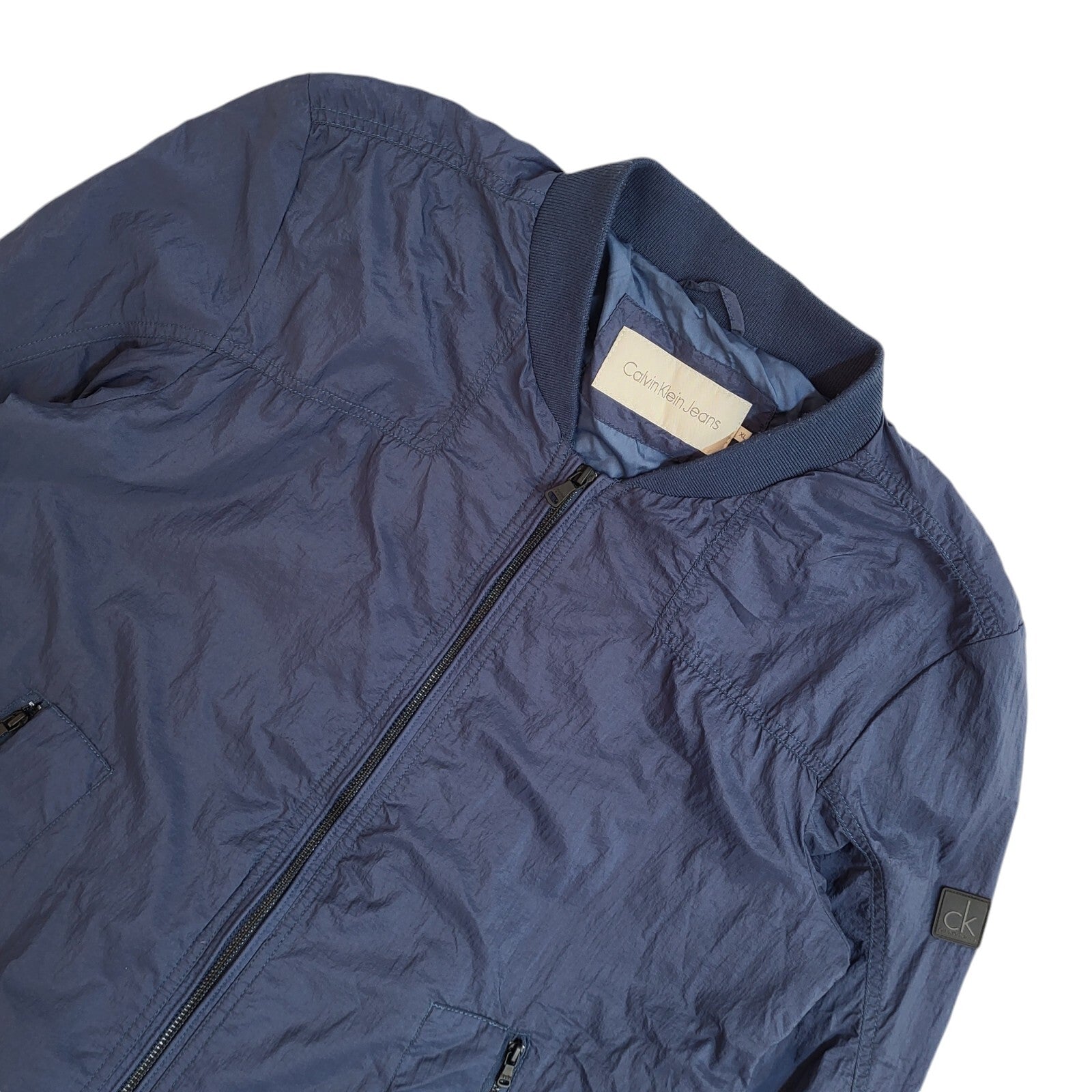 Calvin Klein Vintage Y2k Navy Blue Bomber Jacket Uk Men's Size XL