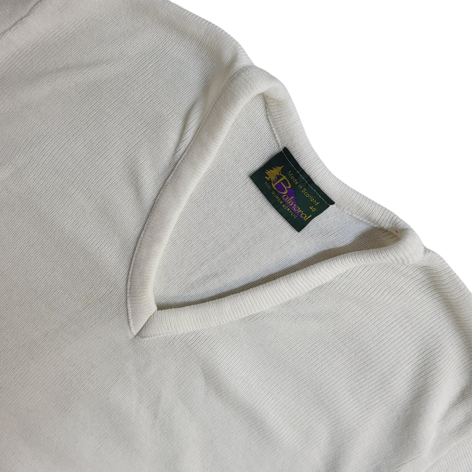 Balmoral Vintage 90's White V-Neck Jumper UK Men's Size Medium