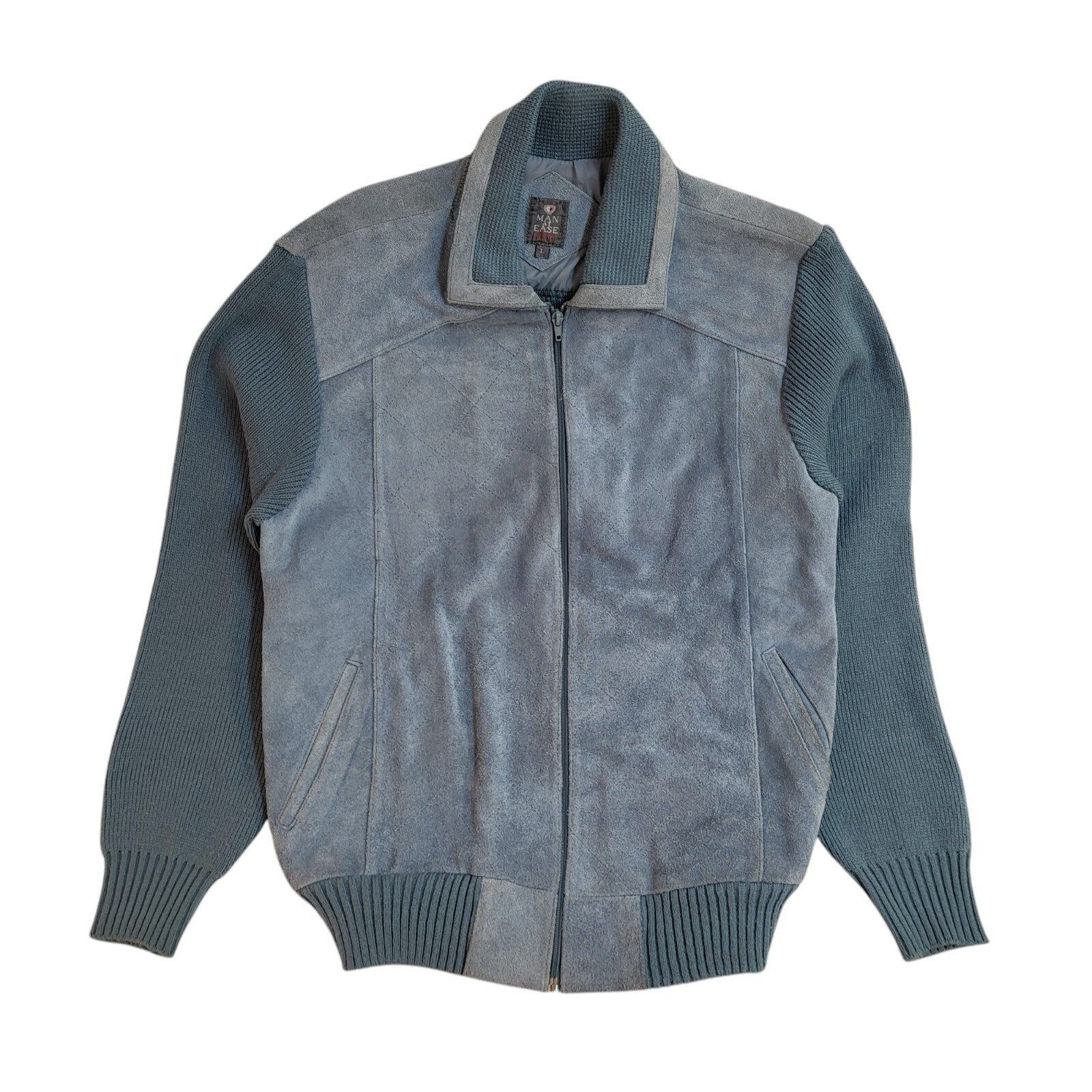 Easy Man Blue 90s Zipped Vintage Suede Leather Jacket Uk Men's Size L