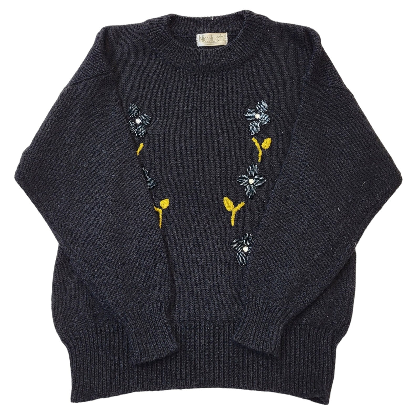 Nicolucchi 90s Vintage Black Floral Embroided Women's Size M/L