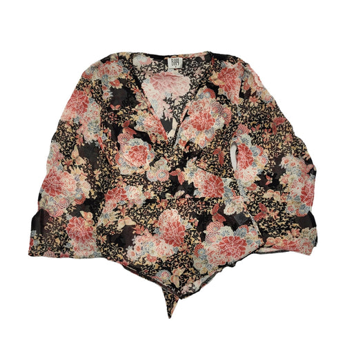 Bay Y2K Vintage Black & Pink Floral Retro Tunic Top Womens UK Size 8