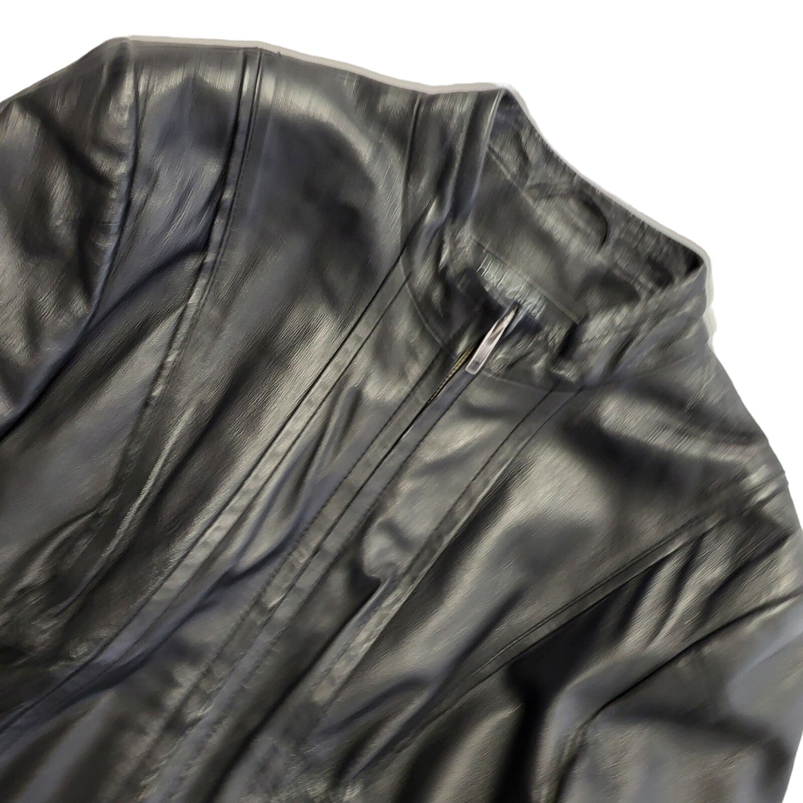 Next Black 90s Vintage Zipped Leather Jacket Uk Women's Size Medium
