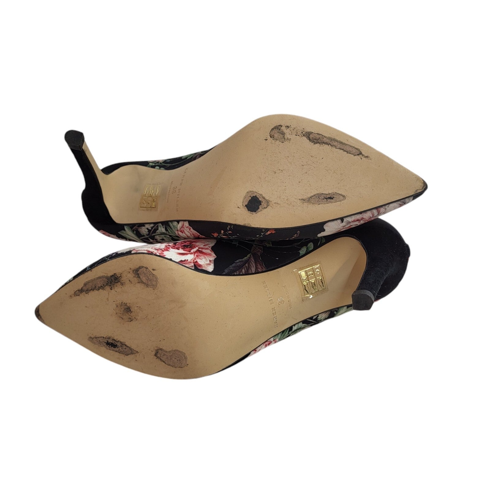 Karen Millen Black Pink Slip-On Floral Heel Shoes Uk Women's Size 5 (38)